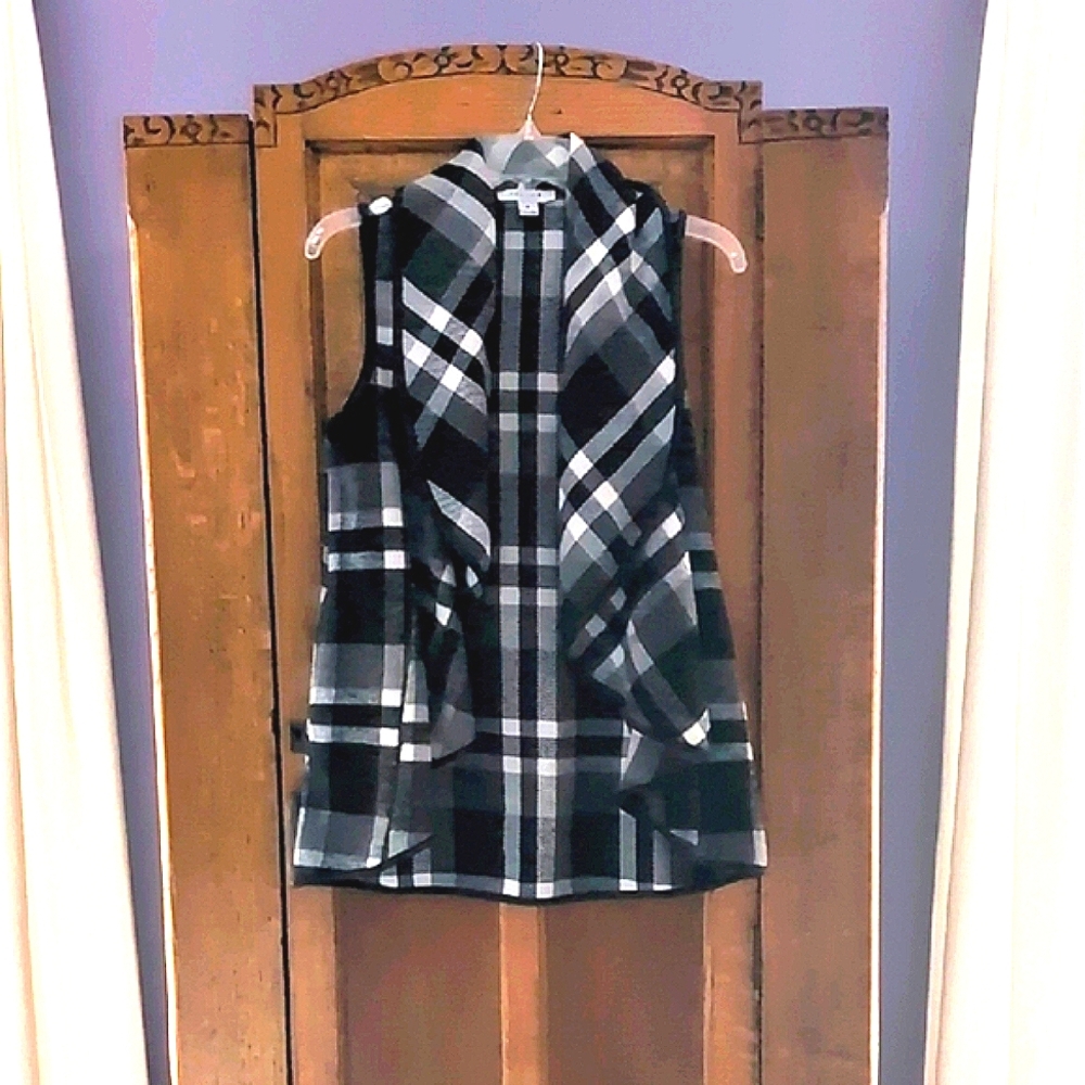 Plaid Flannel Open Vest